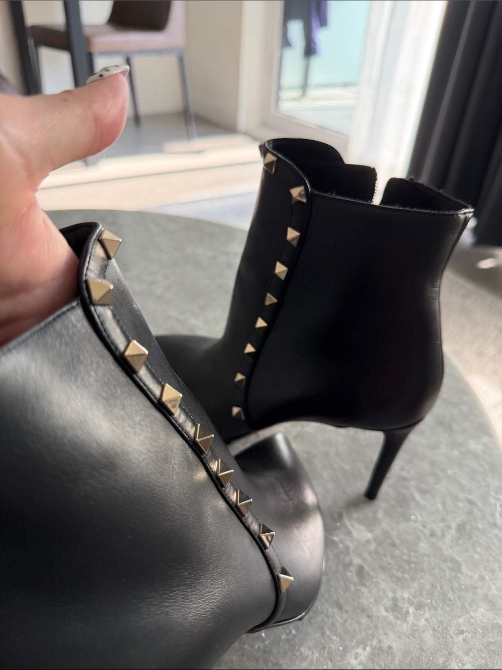Valentino Leather Black Studded Pointed-Toe Ankle Boots - Picture 7 of 9